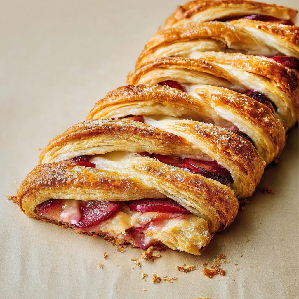 Délicieuse tresse feuilletée aux prunes et au fromage