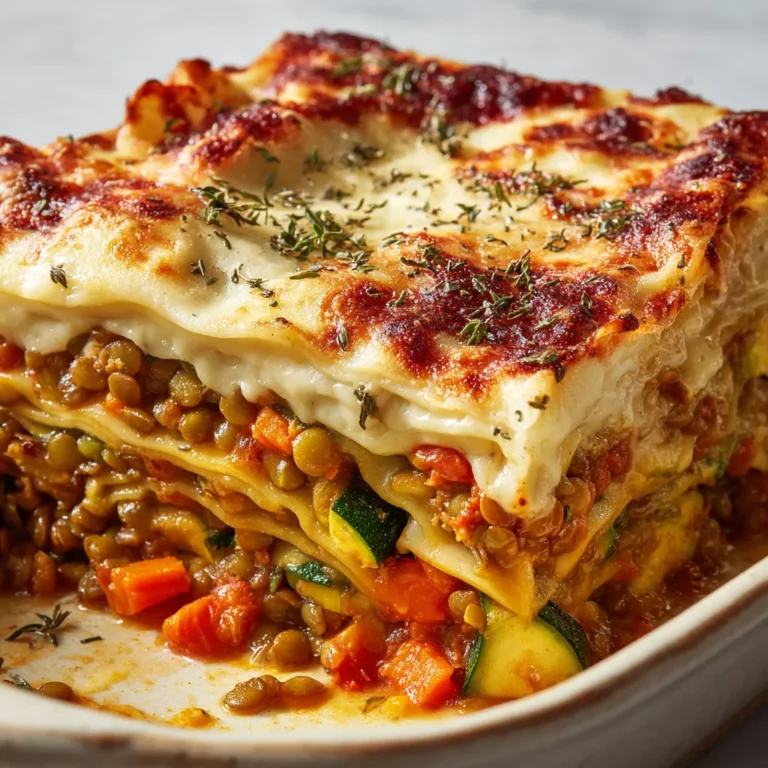 Délicieuses lasagnes végétariennes: lentilles, fromage et épinards