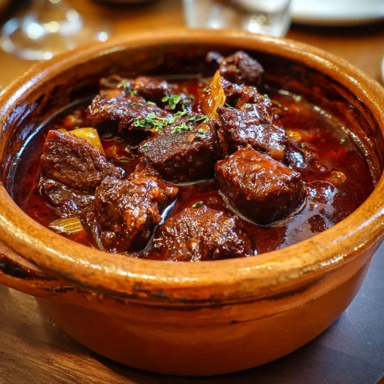 Délicieux bœuf bourguignon mijoté dans une cocotte lutée