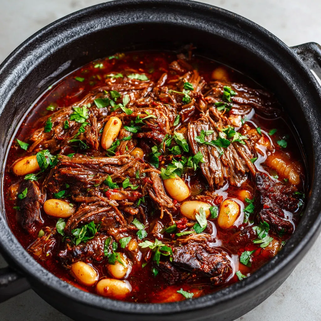 Délicieux bœuf braisé en sauce vin rouge parfumée.