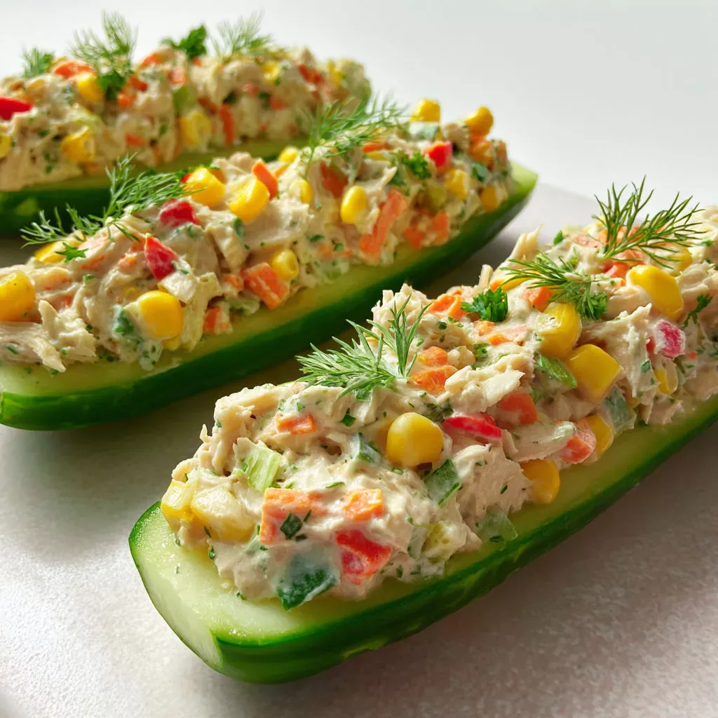 Délicieux concombres farcis au poulet croustillant