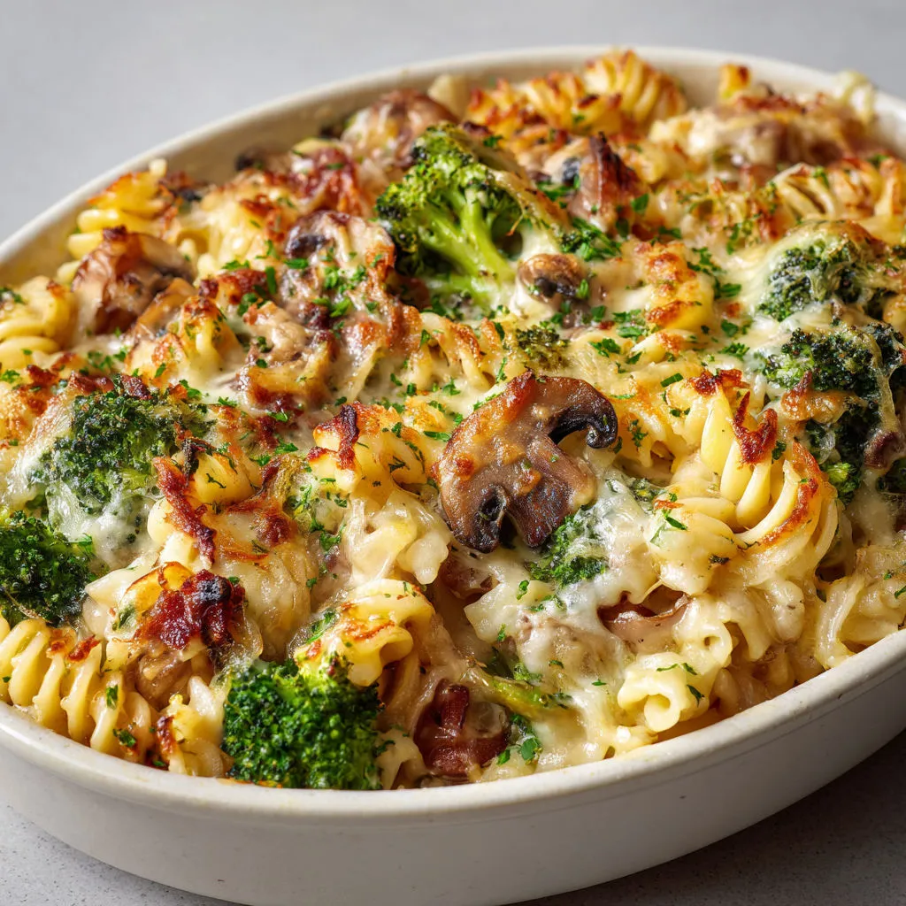 Délicieux gratin pâtes au reblochon et lardons.