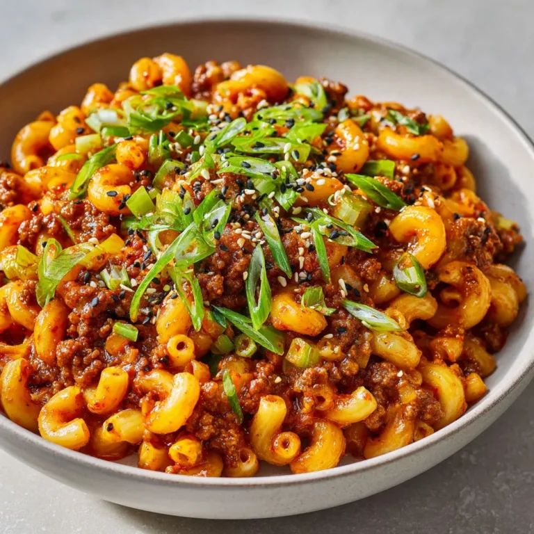 Délicieux macaronis au bœuf et sauce gochujang