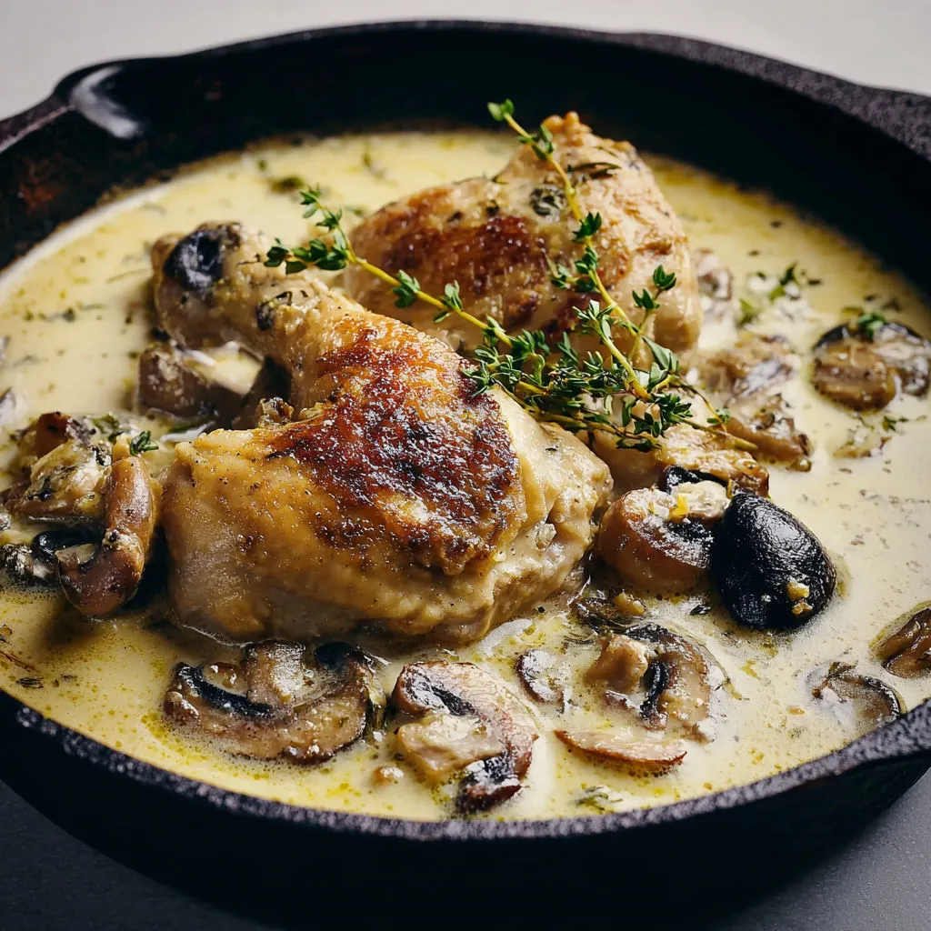 Délicieux Poulet de Bresse au Vin Jaune et Champignons