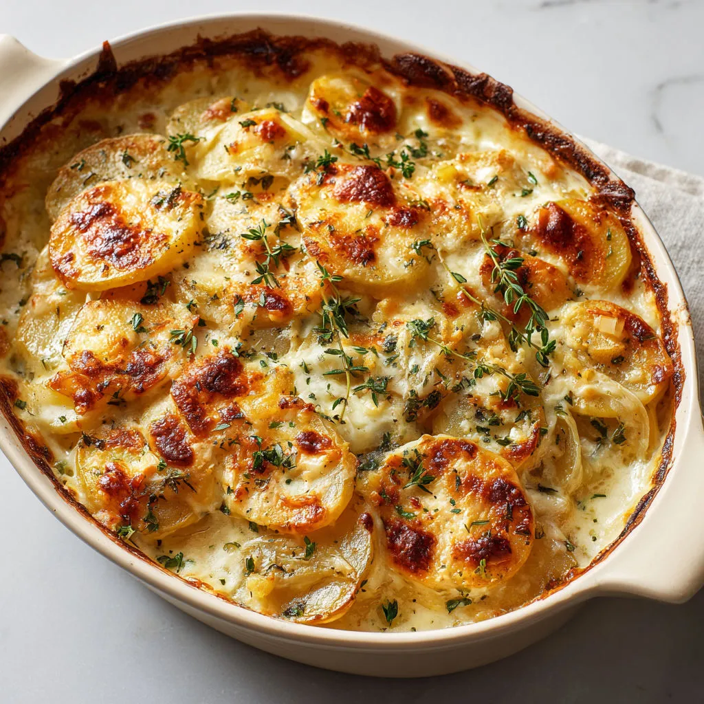 Gratin de pommes de terre au camembert et calvados