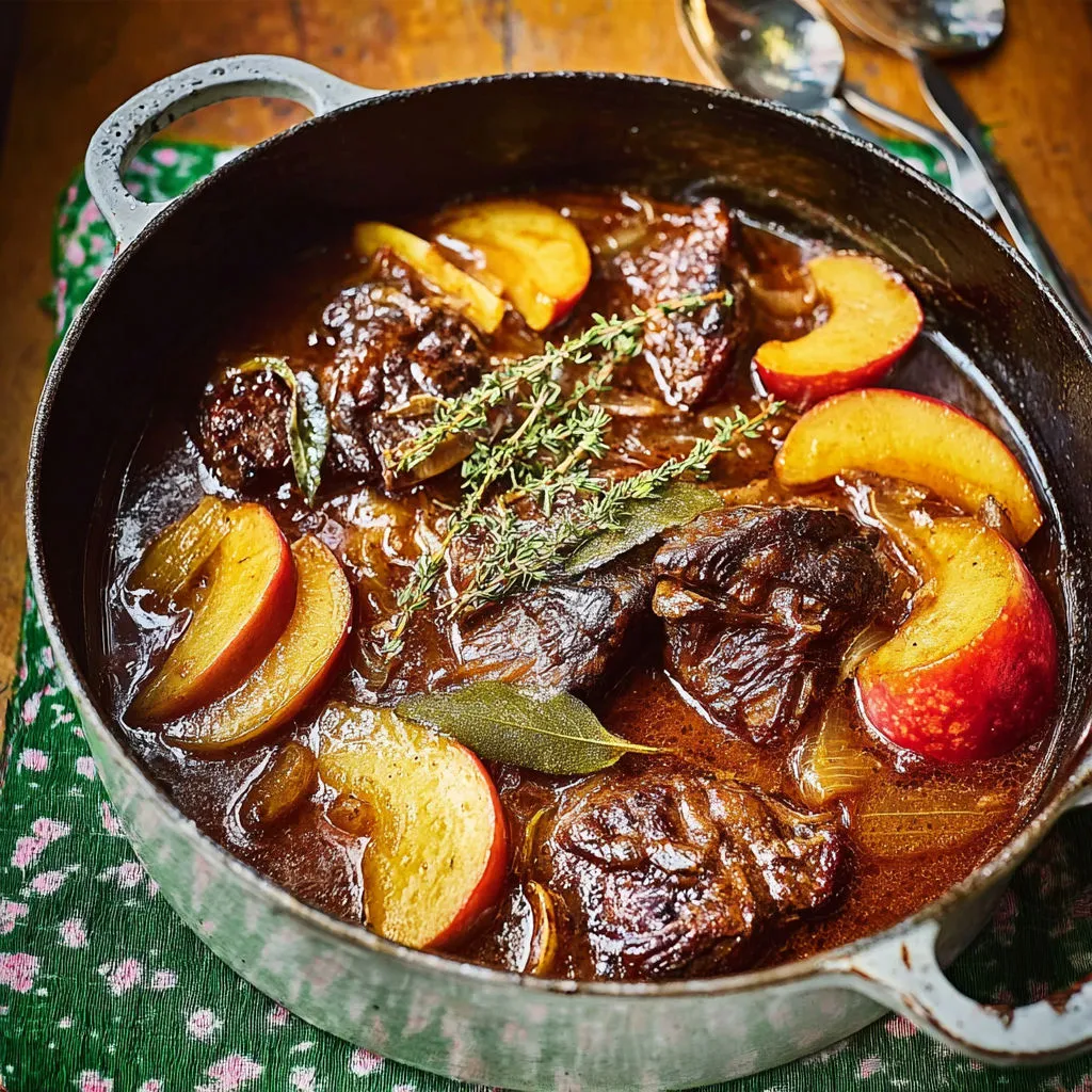 Joue de boeuf mijotée au cidre et pommes